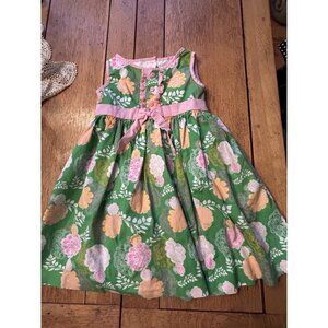 Vintage Strasburg Girls Dress 3T Green With Pink Floral And Trim